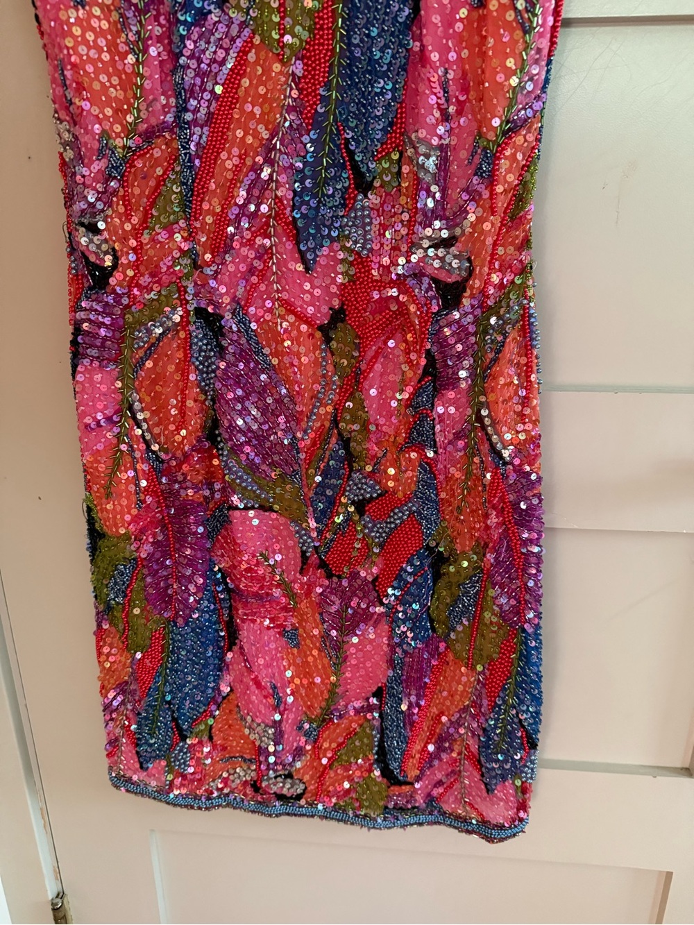 Vintage BlackTie Oleg Cassini Silk Pink Sequin Beaded Cocktail Dress 8 - Picture 4 of 5